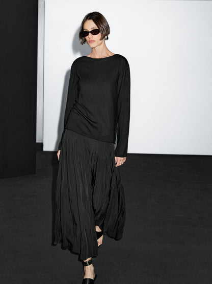 Wool blend boat neck sweater