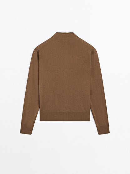 Knit cardigan with mock turtleneck