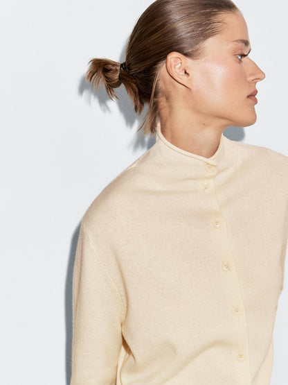 100% wool high neck knit cardigan