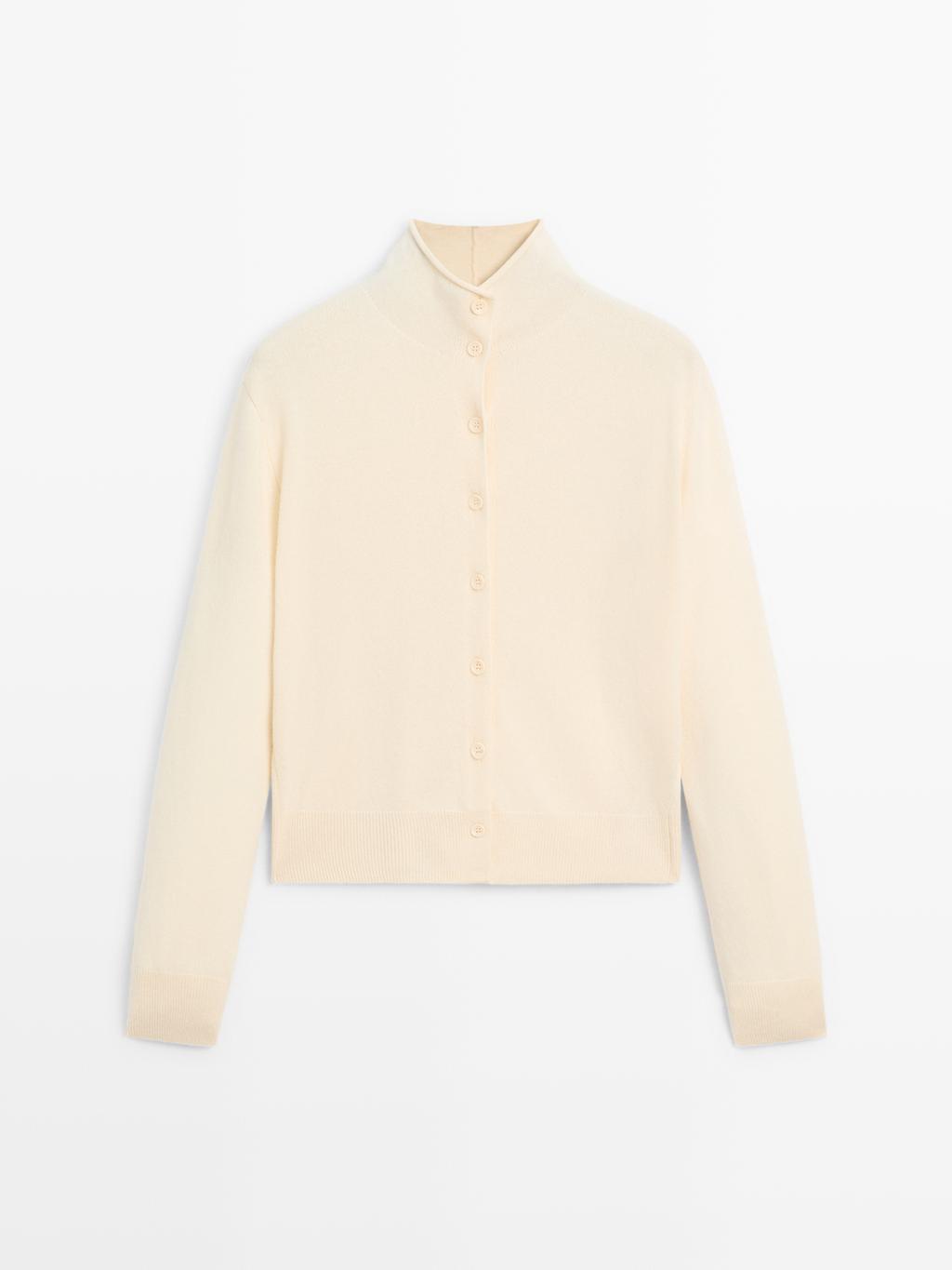 100% wool high neck knit cardigan