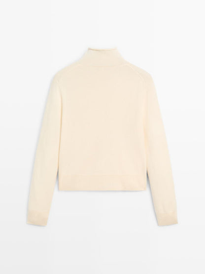 100% wool high neck knit cardigan