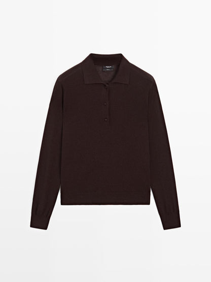 100% wool knit polo sweater