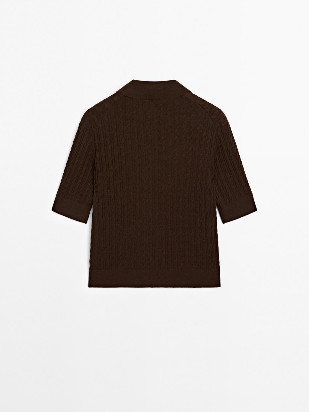 Wool blend cable-knit polo shirt