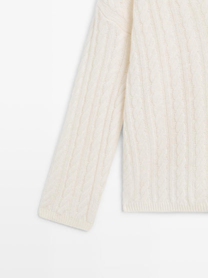 Cable-knit V-neck sweater