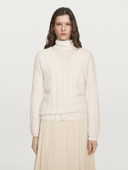 Cable-knit V-neck sweater