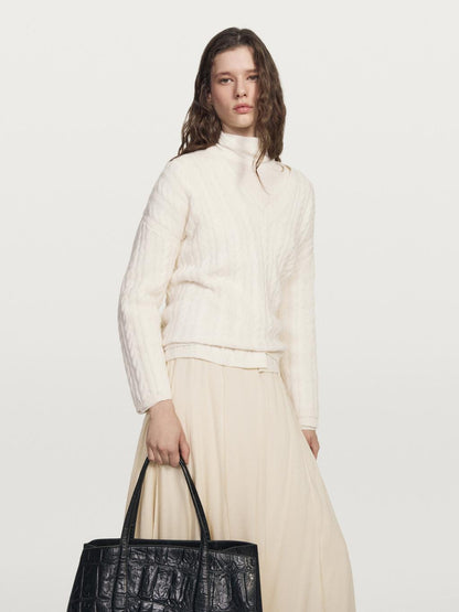 Cable-knit V-neck sweater