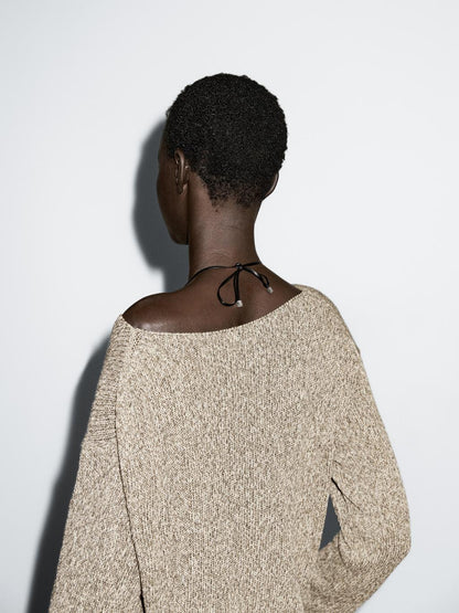 Mouline boat neck knit sweater