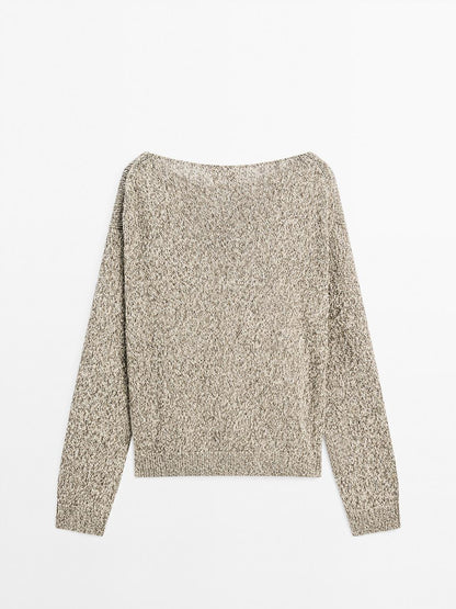 Mouline boat neck knit sweater