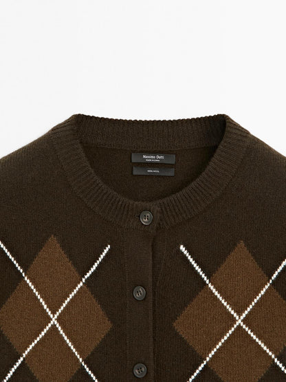 Knit cardigan with diamond detail