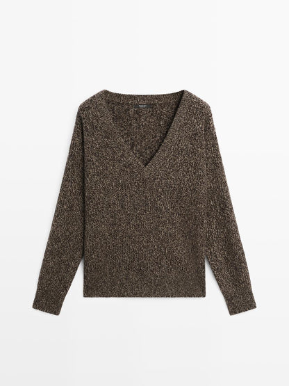Mouline V-neck knit jumper