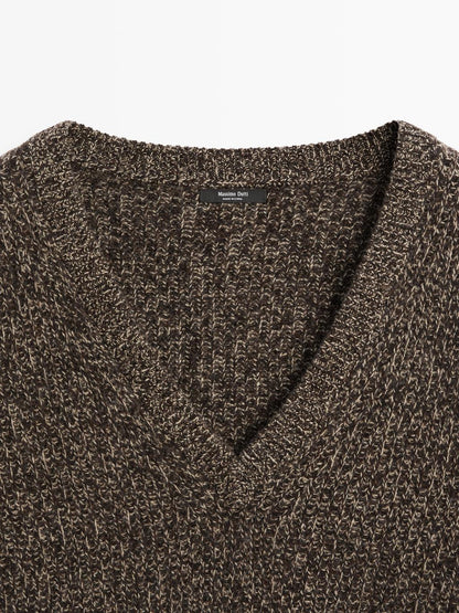 Mouline V-neck knit jumper