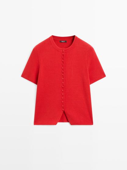 Short sleeve knit cardigan with button details