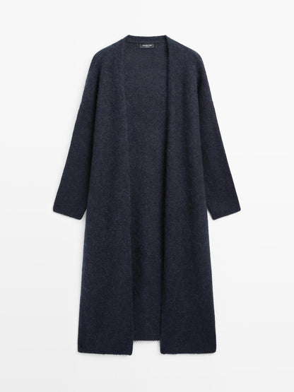 Long brushed alpaca blend cardigan