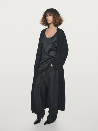 Long brushed alpaca blend cardigan