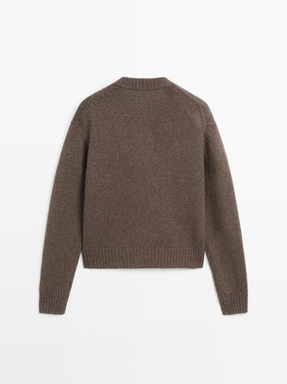 Wool blend cable-knit cardigan