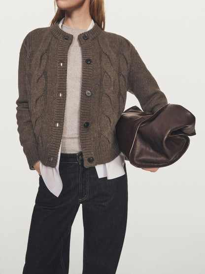 Wool blend cable-knit cardigan