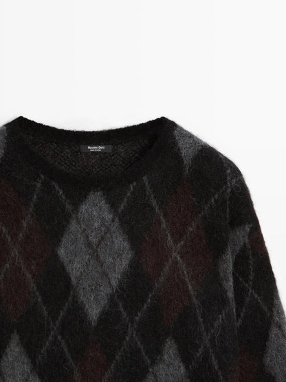 Argyle knit wool and alpaca sweater