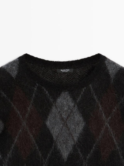Argyle knit wool and alpaca sweater