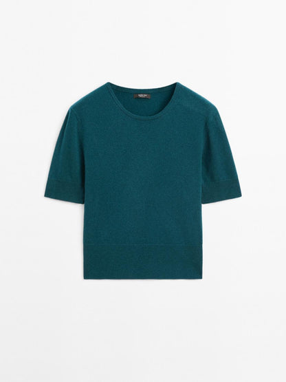 Knit wool blend sweater with short sleeves