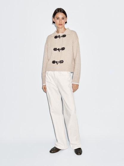 Wool blend cardigan with horn button detail
