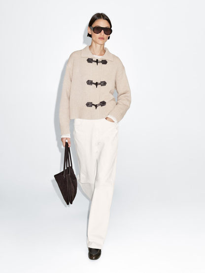 Wool blend cardigan with horn button detail