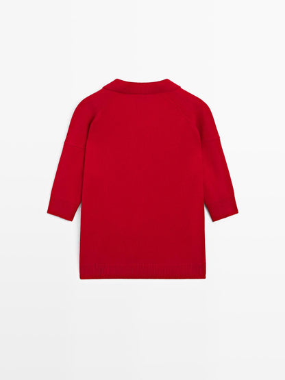 Wool blend knit V-neck polo shirt