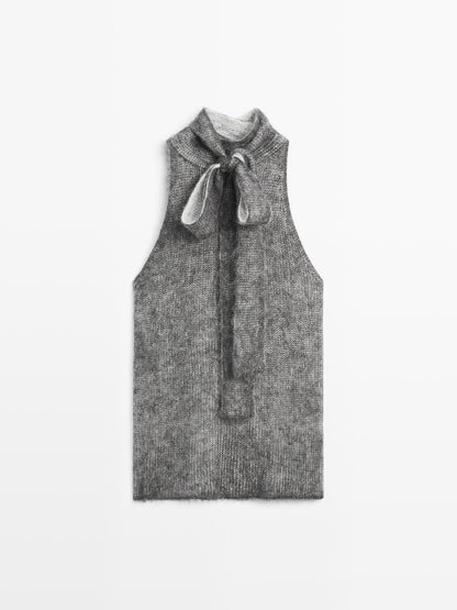 Alpaca and wool knit halterneck top