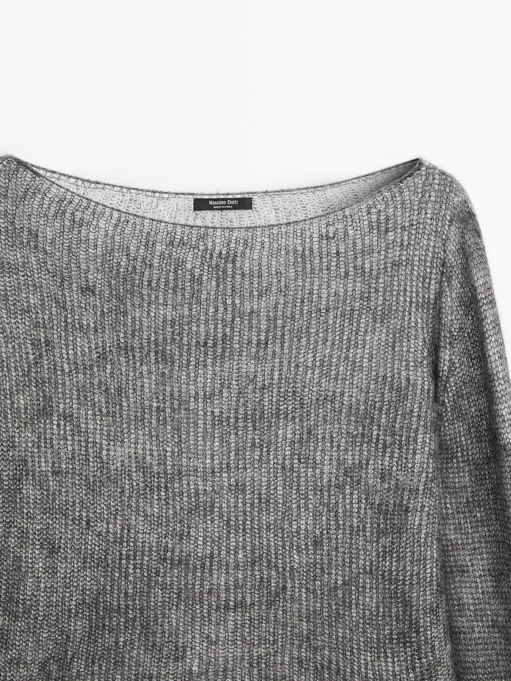 Short knit alpaca and wool sweater