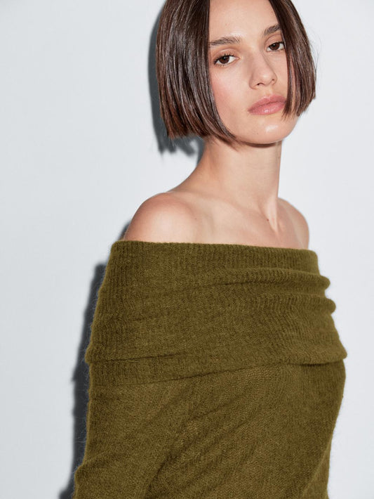 Off-the-shoulder knit sweater