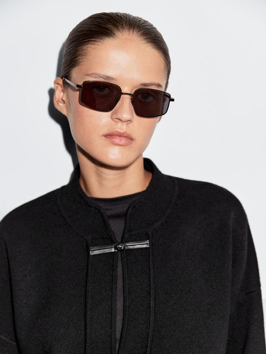 Wool blend knit cardigan with stand collar