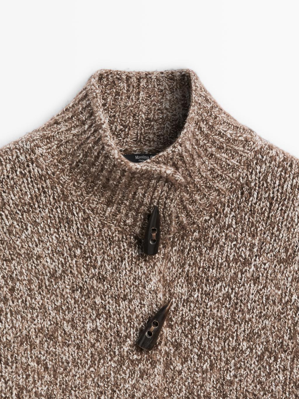 Wool and cotton knit cardigan with horn button