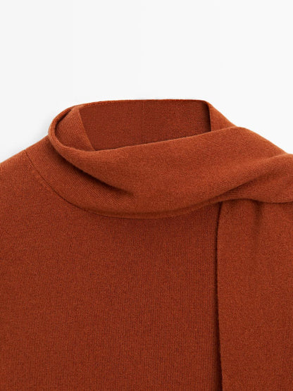 Wool blend sweater with scarf detail