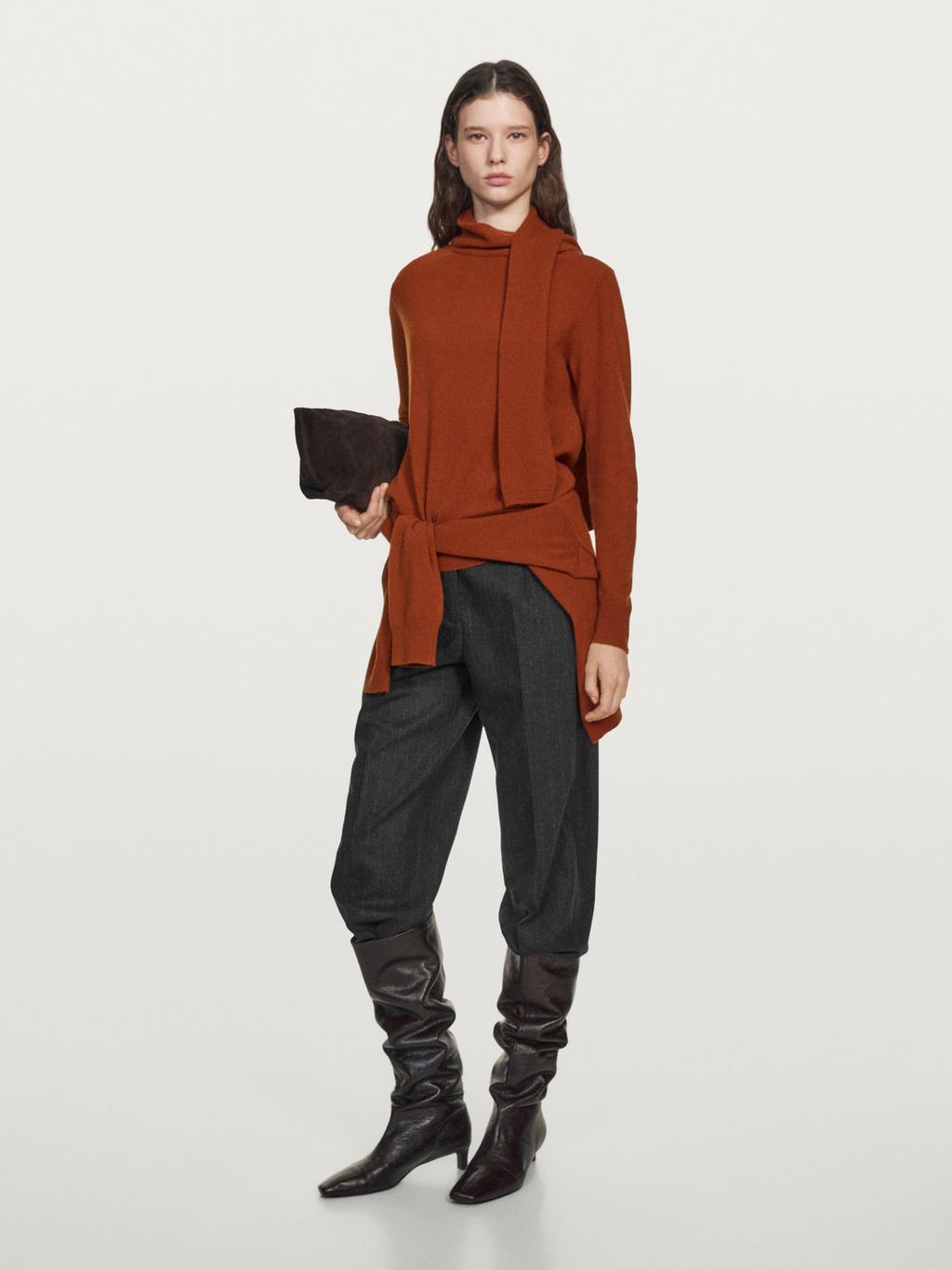 Wool blend sweater with scarf detail