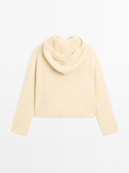 Knit wool blend sweater with hood detail