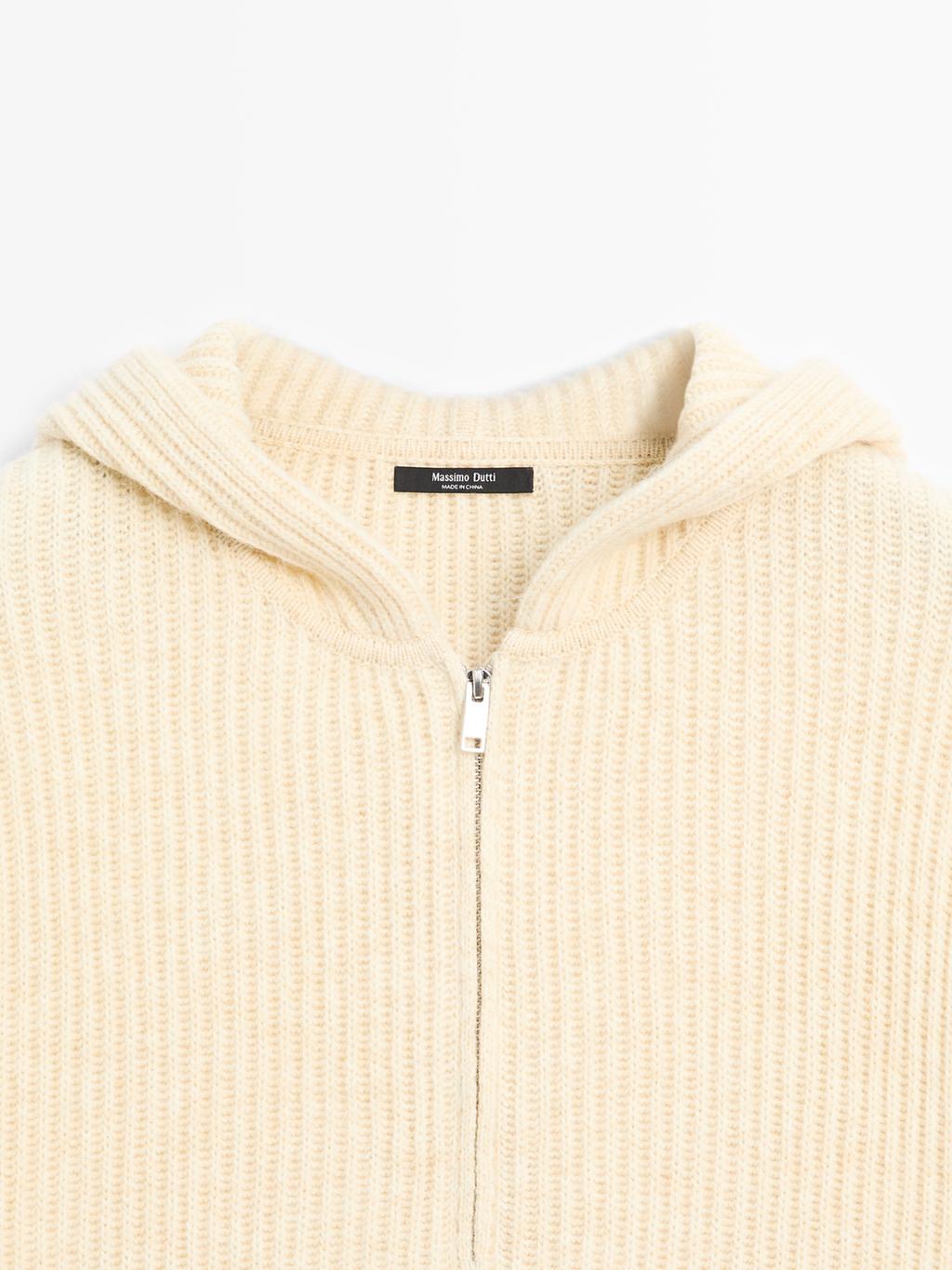 Knit wool blend sweater with hood detail