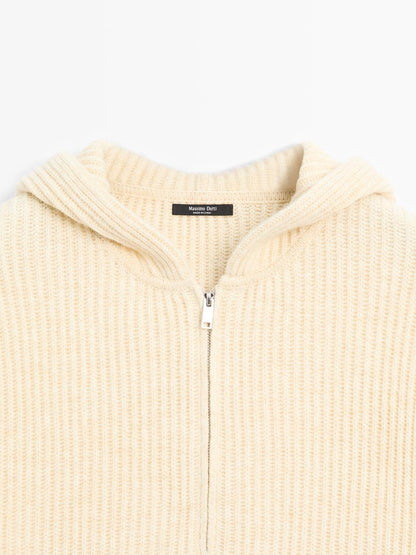 Knit wool blend sweater with hood detail