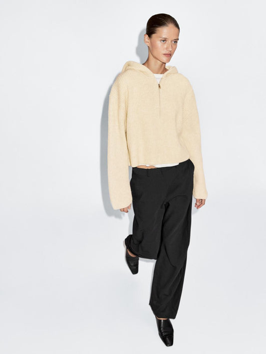 Knit wool blend sweater with hood detail