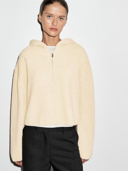 Knit wool blend sweater with hood detail