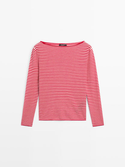 Striped long sleeve knit sweater