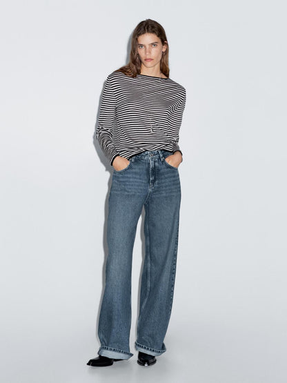 Striped long sleeve knit sweater