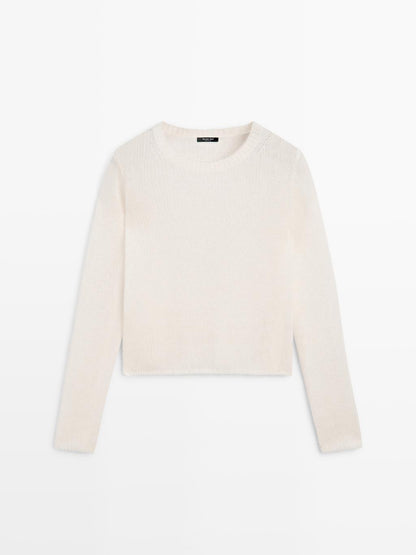 Knit alpaca blend crew neck sweater