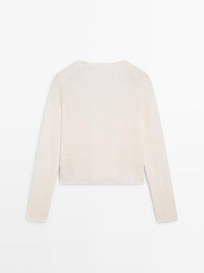 Knit alpaca blend crew neck sweater