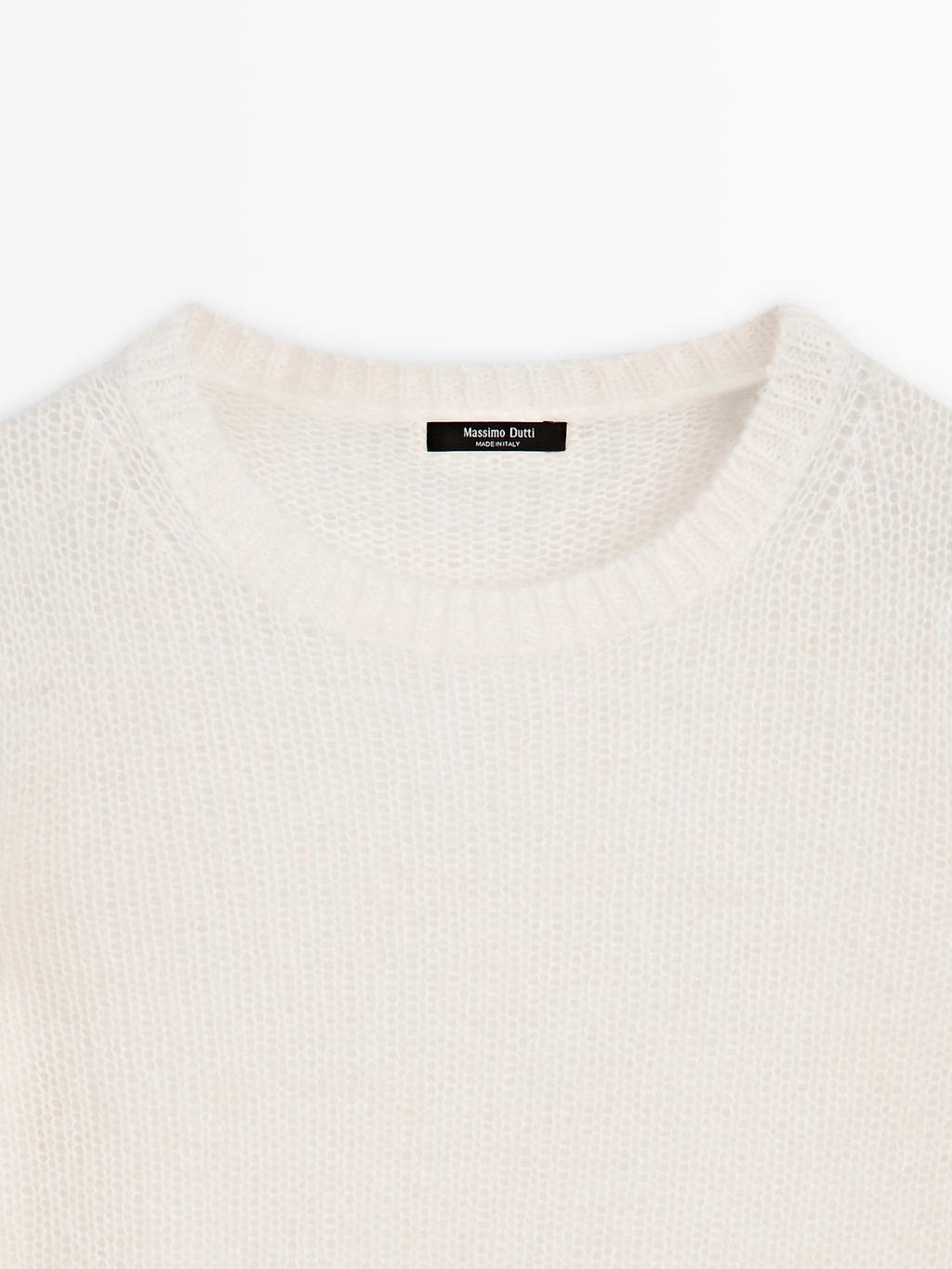 Knit alpaca blend crew neck sweater