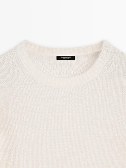 Knit alpaca blend crew neck sweater