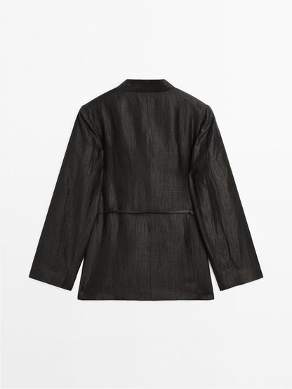 Linen blend kimono with tie detail