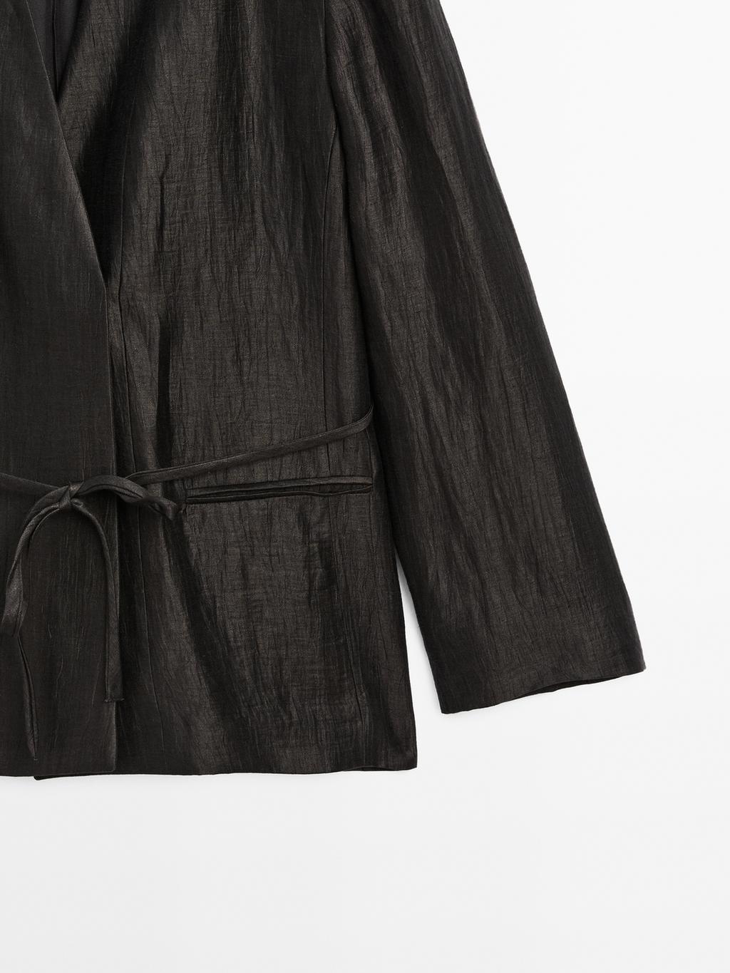 Linen blend kimono with tie detail