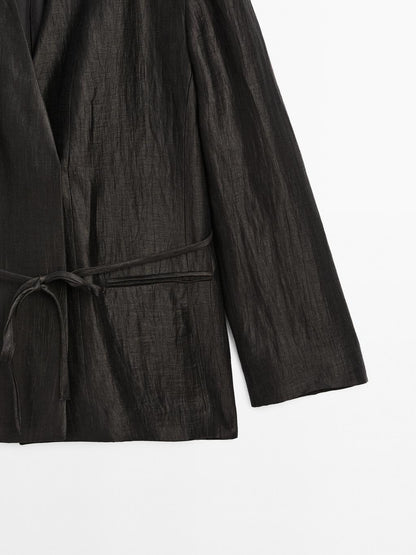 Linen blend kimono with tie detail