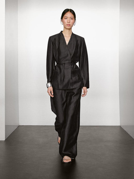 Linen blend kimono with tie detail