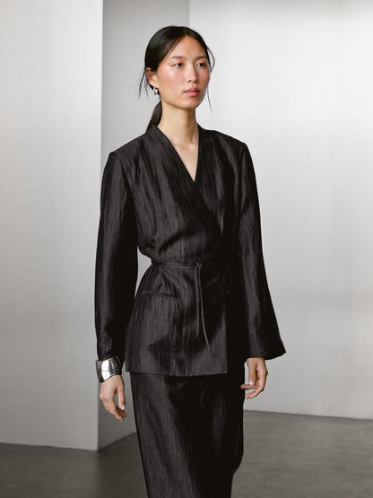 Linen blend kimono with tie detail