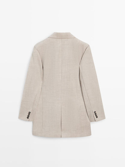 Long 100% wool double-breasted blazer - LIMITED
